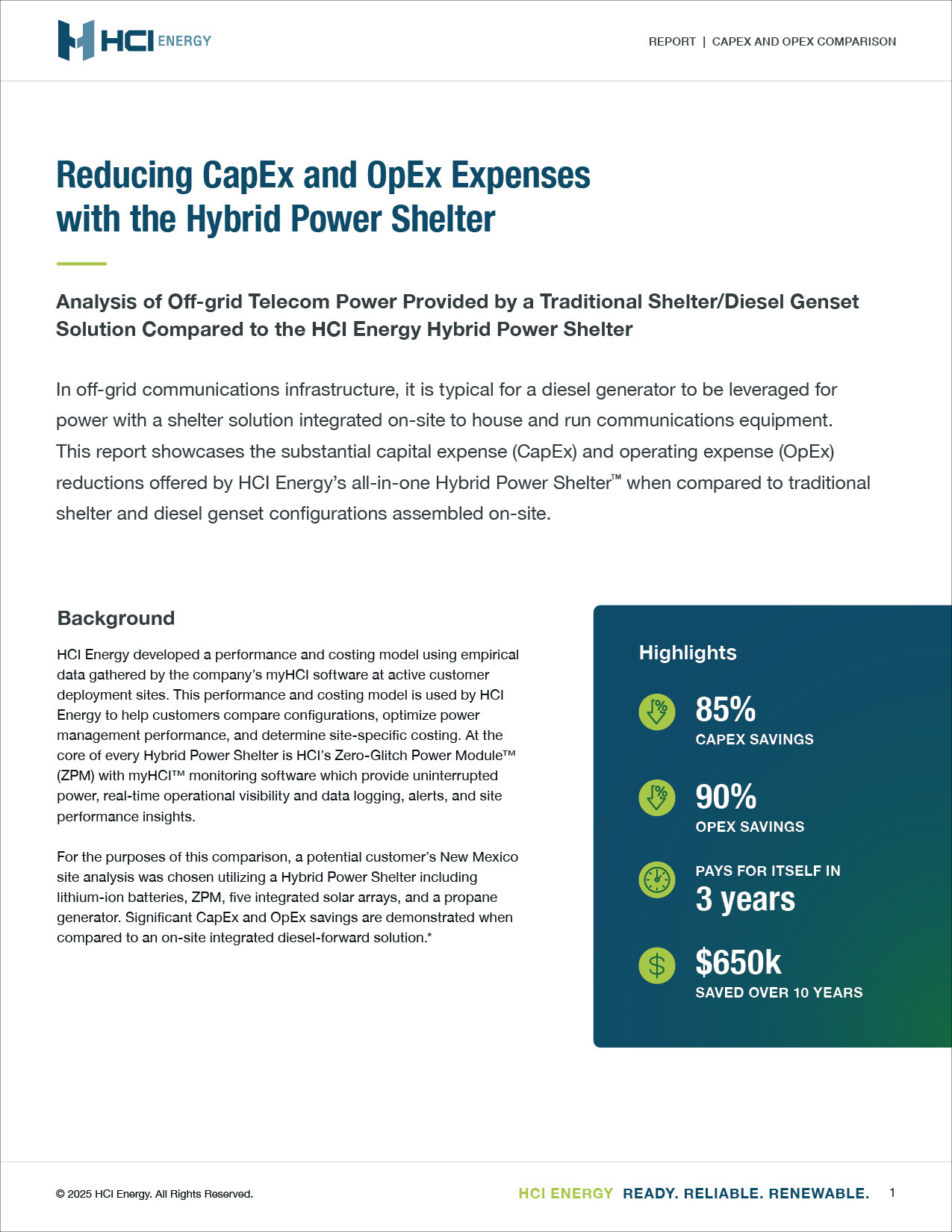 HCI Energy Report CapEx OpEx RESOURCE